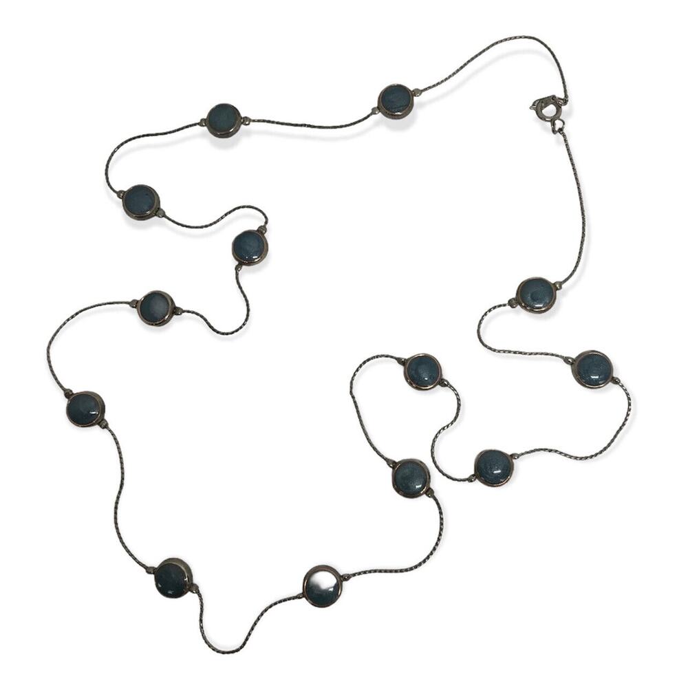 Silvertone‎ and Blue Circle 30" Clasp Necklace Strand String